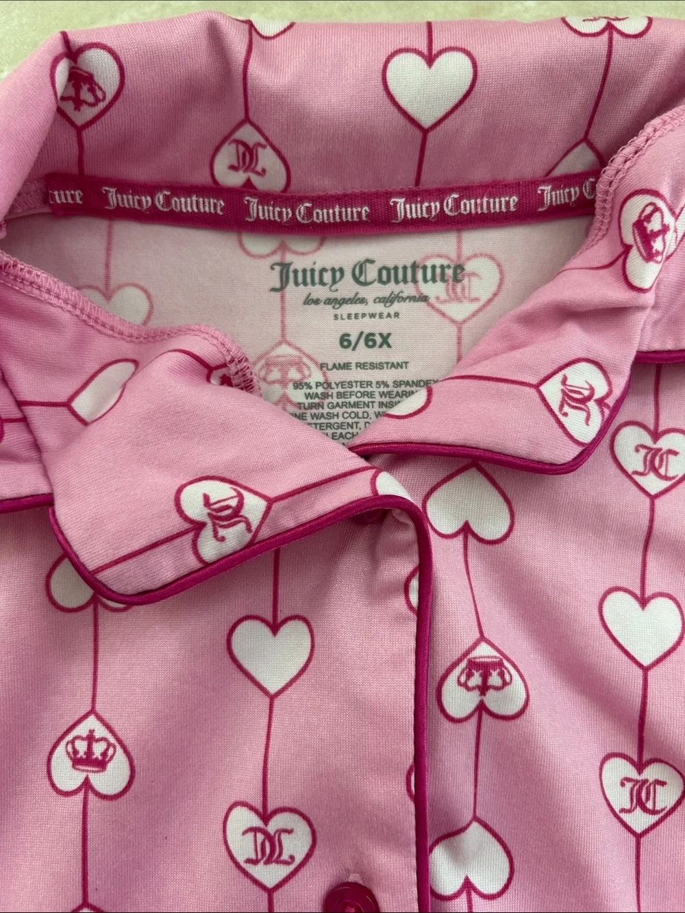 Juicy Couture Pink Heart-Print Two-Piece Pajama Set